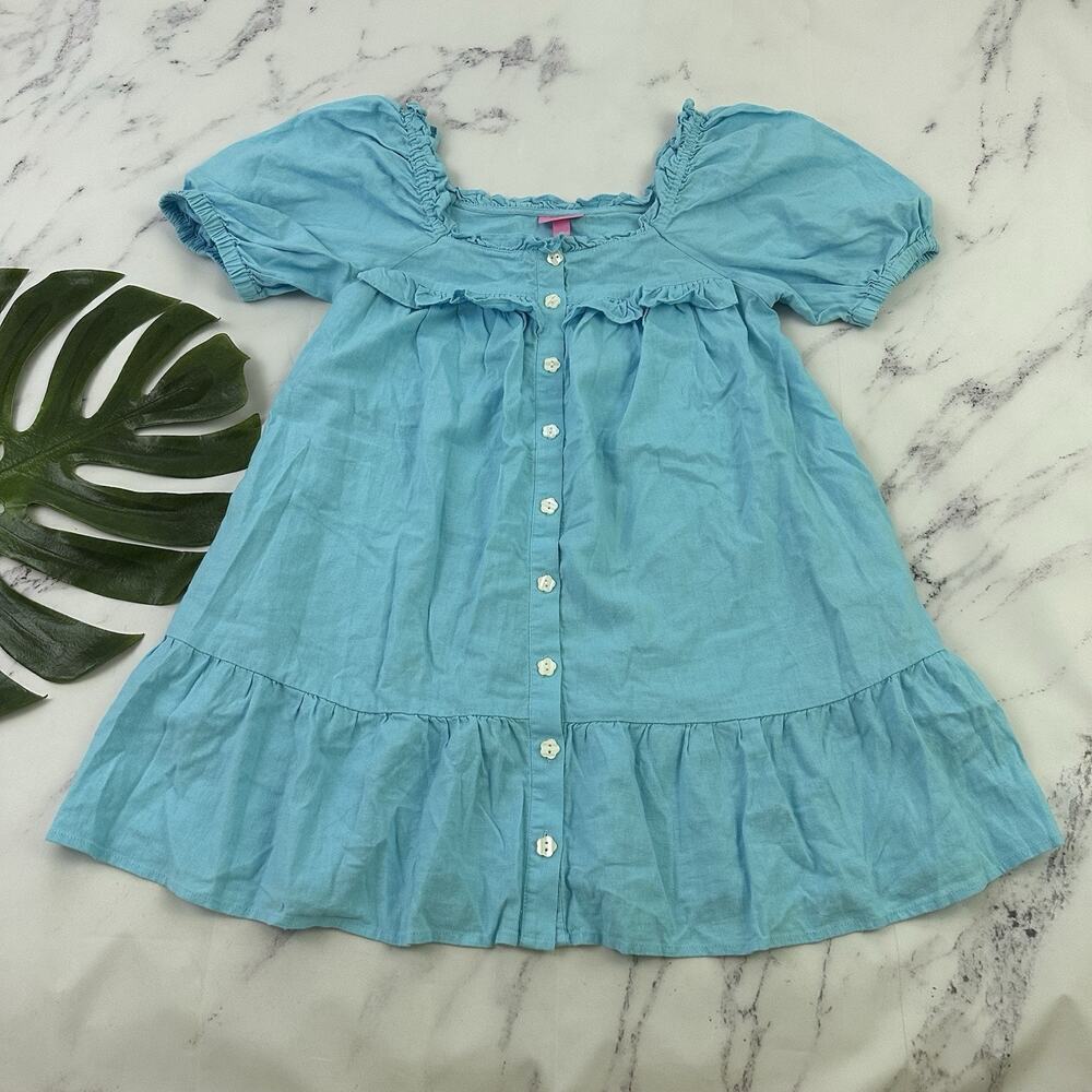 Stoney Clover Ln Target Womens Mini Dress Size XS Blue Linen Puff Sleeve Pockets